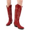 imageDREAM PAIRS Womens Cowboy Knee High Boots Comfortable Pull On Side Zipper Chunky Heel Embroidered Western Cowgirl Boots Retro Tall BootRed