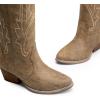 imageDREAM PAIRS Womens Cowboy Knee High Boots Comfortable Pull On Side Zipper Chunky Heel Embroidered Western Cowgirl Boots Retro Tall BootTan