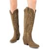 imageDREAM PAIRS Womens Cowboy Knee High Boots Comfortable Pull On Side Zipper Chunky Heel Embroidered Western Cowgirl Boots Retro Tall BootTan