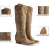 imageDREAM PAIRS Womens Cowboy Knee High Boots Comfortable Pull On Side Zipper Chunky Heel Embroidered Western Cowgirl Boots Retro Tall BootTan