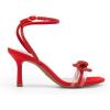 imageDREAM PAIRS Womens Double Bowknots Heels Open Square Toe Ankle Strap Crystal Rhinestone Dress Sandals for Party WeddingRedsatin