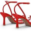 imageDREAM PAIRS Womens Double Bowknots Heels Open Square Toe Ankle Strap Crystal Rhinestone Dress Sandals for Party WeddingRedsatin