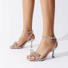 imageDREAM PAIRS Womens Double Bowknots Heels Open Square Toe Ankle Strap Crystal Rhinestone Dress Sandals for Party WeddingSilverpu