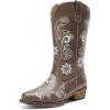 imageDREAM PAIRS Womens Cowboy Cowgirl Western Mid Calf Boots Square Toe Embroidered Stitched Pull On Country Boots with Low Chunky HeelBrown