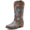 imageDREAM PAIRS Womens Cowboy Cowgirl Western Mid Calf Boots Square Toe Embroidered Stitched Pull On Country Boots with Low Chunky HeelDark Brown