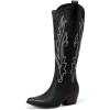 imageDREAM PAIRS Womens Cowboy Knee High Boots Comfortable Pull On Side Zipper Chunky Heel Embroidered Western Cowgirl Boots Retro Tall BootBlack