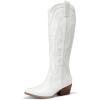 imageDREAM PAIRS Womens Cowboy Knee High Boots Comfortable Pull On Side Zipper Chunky Heel Embroidered Western Cowgirl Boots Retro Tall BootWhite
