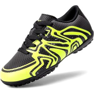imageDREAM PAIRS Boys Girls Indoor Turf Soccer Cleats Lace Up Athletic Youth Futsal Football Shoes for LittleBig KidBlackNeon Green