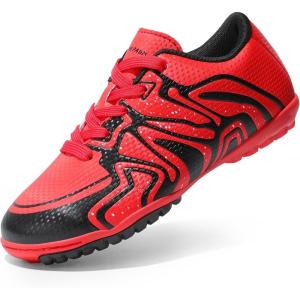 imageDREAM PAIRS Boys Girls Indoor Turf Soccer Cleats Lace Up Athletic Youth Futsal Football Shoes for LittleBig KidRedBlackWhite