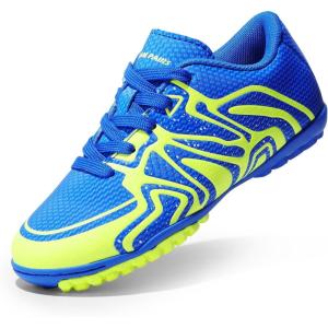 imageDREAM PAIRS Boys Girls Indoor Turf Soccer Cleats Lace Up Athletic Youth Futsal Football Shoes for LittleBig KidRoyalLemon GreenWhite