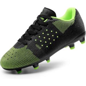 imageDREAM PAIRS Boys Girls Soccer Cleats Youth Firm Groud Athletic Outdoor Trainning Football Shoes for LittleBig KidBlackNeon Green