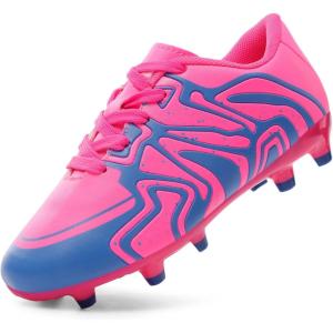 imageDREAM PAIRS Boys Girls Soccer Cleats Youth Firm Groud Baseball Cleats Sport Athletic Outdoor Trainning Football Shoes for LittleBig KidFuchsiaPinkRoyalBlue