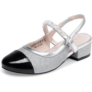 imageDREAM PAIRS Girls Dress Shoes Slingback Heels Round Toe Pump for Little Big Kids Flower Party Wedding PrincessSilverBlack