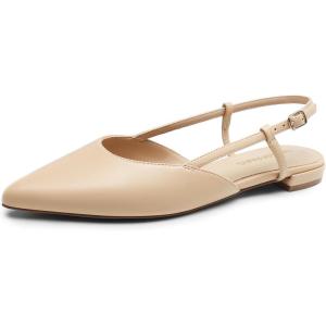 imageDREAM PAIRS Slingback Flats for Women PointedToe Elegant Womens Ballet Flats with Buckle Strap Classic Low Heel Dress Shoes for Casual Work Office PartyNudepu