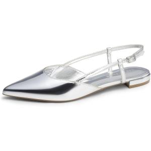 imageDREAM PAIRS Slingback Flats for Women PointedToe Elegant Womens Ballet Flats with Buckle Strap Classic Low Heel Dress Shoes for Casual Work Office PartySilverpat
