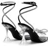 imageDREAM PAIRS Stiletto Bow Heels for Women Strappy Sparkly Rhinestone Square Toe Clear Crystal High Sandals for Party WeddingBlackpu