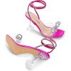 imageDREAM PAIRS Stiletto Bow Heels for Women Strappy Sparkly Rhinestone Square Toe Clear Crystal High Sandals for Party WeddingHot Pinksatin