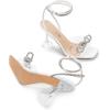 imageDREAM PAIRS Stiletto Bow Heels for Women Strappy Sparkly Rhinestone Square Toe Clear Crystal High Sandals for Party WeddingWhitepu