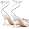 imageDREAM PAIRS Stiletto Bow Heels for Women Strappy Sparkly Rhinestone Square Toe Clear Crystal High Sandals for Party WeddingWhitepu