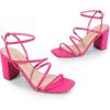 imageDREAM PAIRS Womens Heels Chunky Block Strappy Square Open Toe Ankle Buckle Heeled Sandals Wedding Party Dress Shoes IndieHot Pink