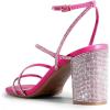imageDREAM PAIRS Womens Heels Chunky Block Strappy Square Open Toe Ankle Buckle Heeled Sandals Wedding Party Dress Shoes IndieHot Pinkrhinestone