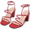 imageDREAM PAIRS Womens Heels Chunky Block Strappy Square Open Toe Ankle Buckle Heeled Sandals Wedding Party Dress Shoes IndieRedpu