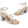 imageDREAM PAIRS Womens Heels Chunky Block Strappy Square Open Toe Ankle Buckle Heeled Sandals Wedding Party Dress Shoes IndieRose Goldrhinestone