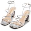 imageDREAM PAIRS Womens Heels Chunky Block Strappy Square Open Toe Ankle Buckle Heeled Sandals Wedding Party Dress Shoes IndieSilverpu