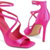 imageDREAM PAIRS Womens High Heels Sexy Cross Square Open Toe Strappy Dressy Sexy Stylish Stilettos Heels SandalsHot Pinksatin