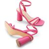 imageDREAM PAIRS Womens Strappy Round Heels Open Square Toe Ankle Strap Party Sandals Dress ShoesHot Pinkpu