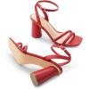 imageDREAM PAIRS Womens Strappy Round Heels Open Square Toe Ankle Strap Party Sandals Dress ShoesRedpu