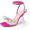 imageDREAM PAIRS Stiletto Bow Heels for Women Strappy Sparkly Rhinestone Square Toe Clear Crystal High Sandals for Party WeddingHot Pinksatin