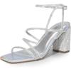 imageDREAM PAIRS Womens Heels Chunky Block Strappy Square Open Toe Ankle Buckle Heeled Sandals Wedding Party Dress Shoes IndieSilverrhinestone