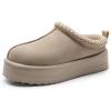 imageDREAM PAIRS Womens Slippers for Women Genuine Suede Platform Cozy FuzzyEasy Womens Platform Slipon Slippers Winter Fluffy Warm Comfy Furry Shoes for Outdoor Indoor HouseSand