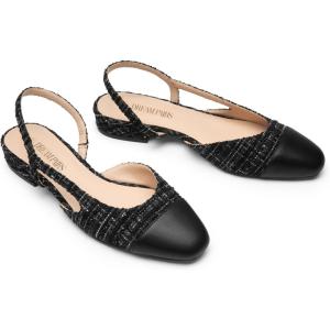 imageDREAM PAIRS Slingback Ballet Flats for Women Square Cap Toe Low Heel Dress Shoes Comfortable Work Flats for Office Party Wedding Business CasualBlack