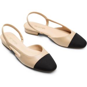 imageDREAM PAIRS Slingback Ballet Flats for Women Square Cap Toe Low Heel Dress Shoes Comfortable Work Flats for Office Party Wedding Business CasualNude