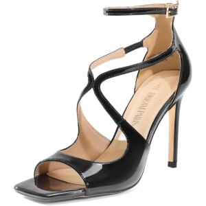 imageDREAM PAIRS Womens High Heels Sexy Cross Square Open Toe Strappy Dressy Sexy Stylish Stilettos Heels SandalsBlackpat