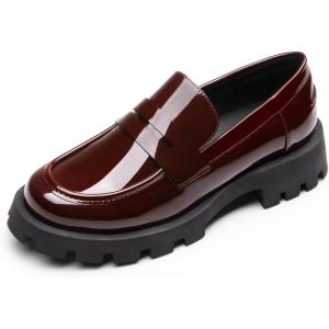 imageDREAM PAIRS Womens Loafers Lug Sole Slip On Platform Chunky Penny Loafers for Women Dressy and Work Business Casual Shoes for WomenBurgundypat