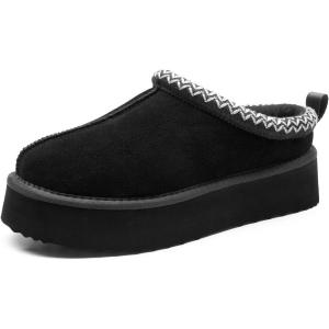 imageDREAM PAIRS Womens Slippers for Women Genuine Suede Platform Cozy FuzzyEasy Womens Platform Slipon Slippers Winter Fluffy Warm Comfy Furry Shoes for Outdoor Indoor HouseBlack