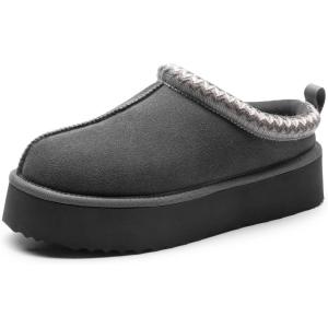 imageDREAM PAIRS Womens Slippers for Women Genuine Suede Platform Cozy FuzzyEasy Womens Platform Slipon Slippers Winter Fluffy Warm Comfy Furry Shoes for Outdoor Indoor HouseGrey