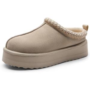 imageDREAM PAIRS Womens Slippers for Women Genuine Suede Platform Cozy FuzzyEasy Womens Platform Slipon Slippers Winter Fluffy Warm Comfy Furry Shoes for Outdoor Indoor HouseSand