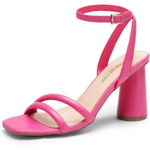 imageDREAM PAIRS Womens Strappy Round Heels Open Square Toe Ankle Strap Party Sandals Dress ShoesHot Pinkpu