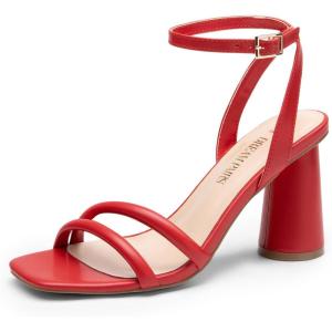 imageDREAM PAIRS Womens Strappy Round Heels Open Square Toe Ankle Strap Party Sandals Dress ShoesRedpu