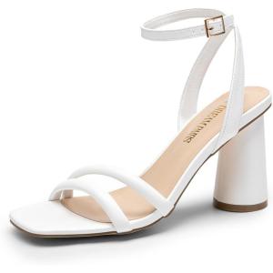 imageDREAM PAIRS Womens Strappy Round Heels Open Square Toe Ankle Strap Party Sandals Dress ShoesWhitepu