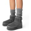 imageDREAM PAIRS Genuine Suede Classic Platform Boots for Women Water Resistant FuzzyClassic Ankle Winter Snow Low Boots with DIY Bows Faux Fur Lining Memory Foam AntiSlipGrey
