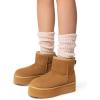 imageDREAM PAIRS Genuine Suede Classic Platform Boots for Women Water Resistant FuzzyClassic Ankle Winter Snow Low Boots with DIY Bows Faux Fur Lining Memory Foam AntiSlipChestnut