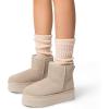 imageDREAM PAIRS Genuine Suede Classic Platform Boots for Women Water Resistant FuzzyClassic Ankle Winter Snow Low Boots with DIY Bows Faux Fur Lining Memory Foam AntiSlipSand