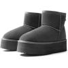 imageDREAM PAIRS Genuine Suede Classic Platform Boots for Women Water Resistant FuzzyClassic Ankle Winter Snow Low Boots with DIY Bows Faux Fur Lining Memory Foam AntiSlipGrey