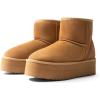 imageDREAM PAIRS Genuine Suede Classic Platform Boots for Women Water Resistant FuzzyClassic Ankle Winter Snow Low Boots with DIY Bows Faux Fur Lining Memory Foam AntiSlipChestnut