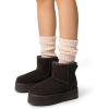 imageDREAM PAIRS Genuine Suede Classic Platform Boots for Women Water Resistant FuzzyClassic Ankle Winter Snow Low Boots with DIY Bows Faux Fur Lining Memory Foam AntiSlipBrown